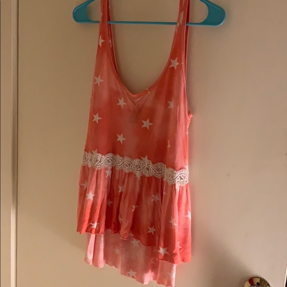 Pacsun Tank Top with Start Print & While Lace Trim